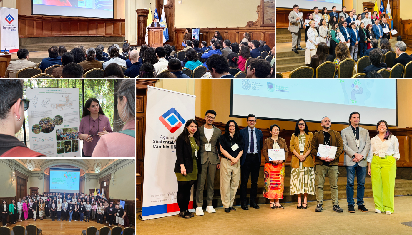 Collage de registros de lo que fue el VI Encuentro Latinoamericano de Sustentabilidad, organizado por la Red Campus Sustentable y realizado en las dependencias de la PUC. 