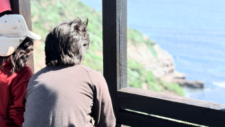  Estudiantes USACH contemplando la vista desde el Mirador de los Piqueros.