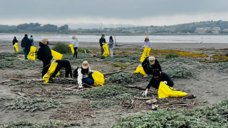grupo de estudiantes participando en jornada de limpieza de playas