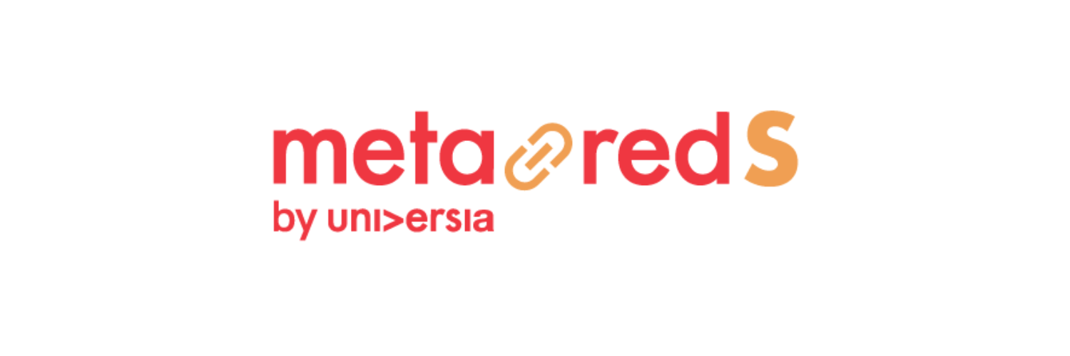 Logo de Metared-S by Universia en tonos rojo y naranja. 